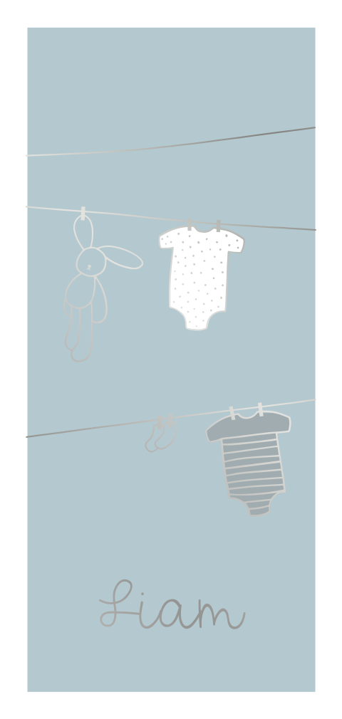 geboortekaartje jongen waslijn staand zilverfolie