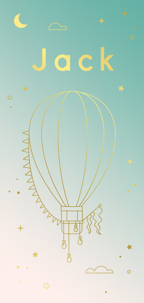 geboortekaartje jongen met kleurverloop en luchtballon in goudfolie