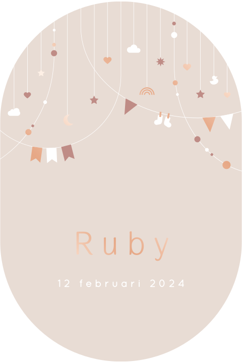 geboortekaartje meisje ovaal met slingers