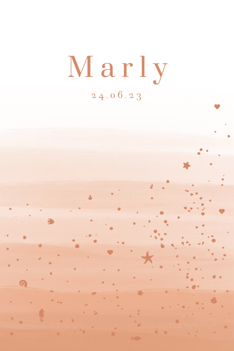 geboortekaartje meisje met kleurverloop en zee elementjes