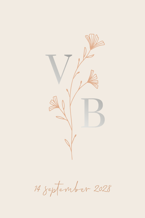 trouwkaart met bloem en initialen