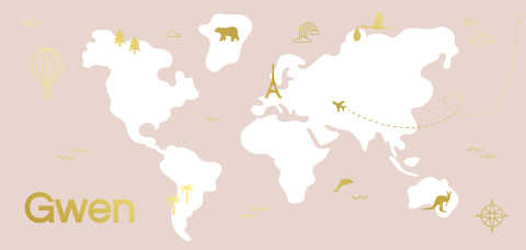 geboortekaartje Gwen met wereldkaart met folie