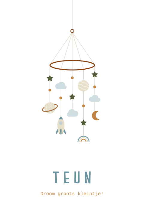 geboortekaartje babymobiel met ruimte elementen