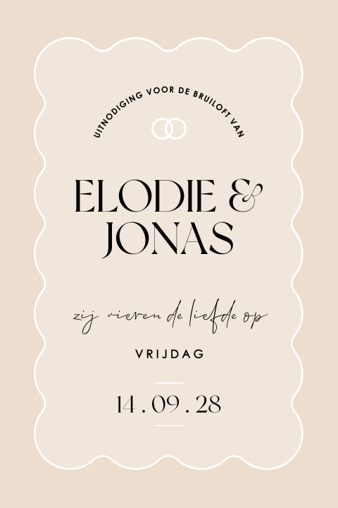 beige trouwkaart met kader en speelse typografie