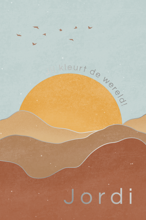 geboortekaartje met landschap met zon en goudfolie