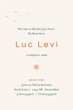 geboortekaartje Luc met landschap en hello sunshine in goudfolie