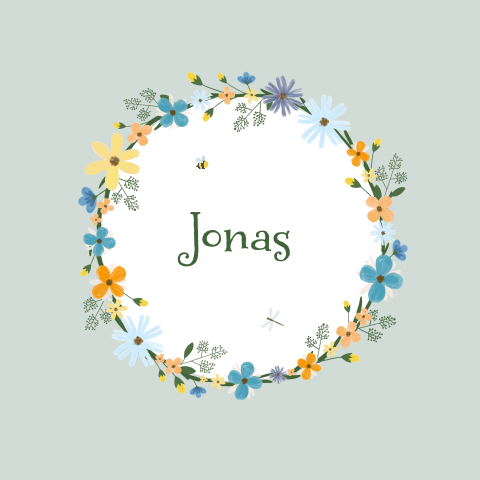 geboortekaartje Jonas met kleurrijke bloemenkrans