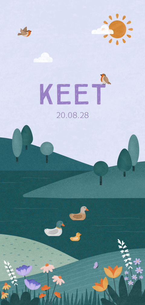 geboortekaartje Keet met een eenden familie in de natuur