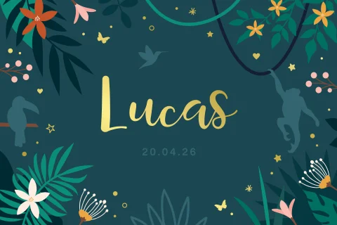 geboortekaartje Lucas jungle goudfolie