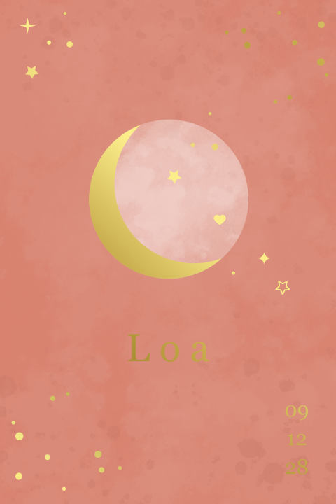 geboortekaartje Loa met maan en sterren in foliedruk