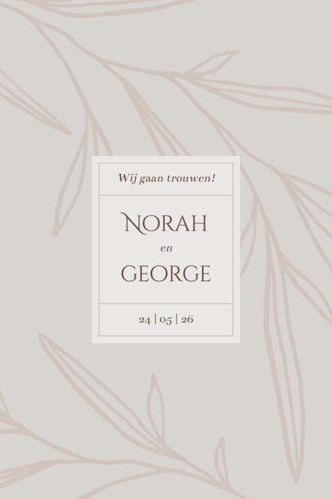 trouwkaart achterkaart met bladeren