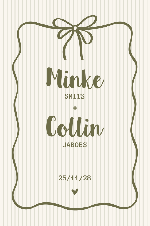trouwkaart met speels kader en strik groen