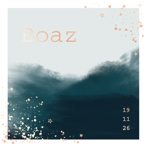 geboortekaartje Boaz abstract met spetters in rosegoud