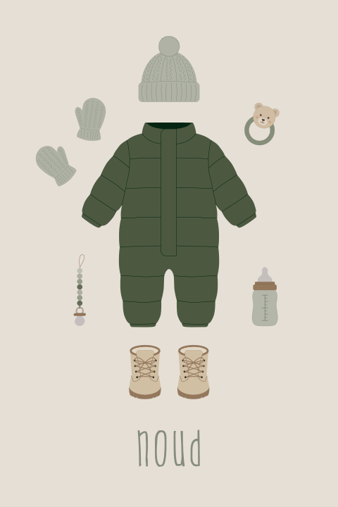 winster geboortekaartje Noud met skipak en accessoires