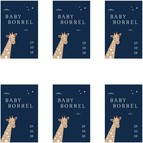 kraamborrelkaartjes met sterren giraf 55x85 mm