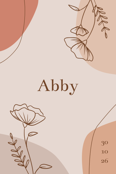 geboortekaartje Abby met grafische vormen en getekende bloemen