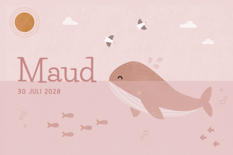 geboortekaartje Maud met walvis