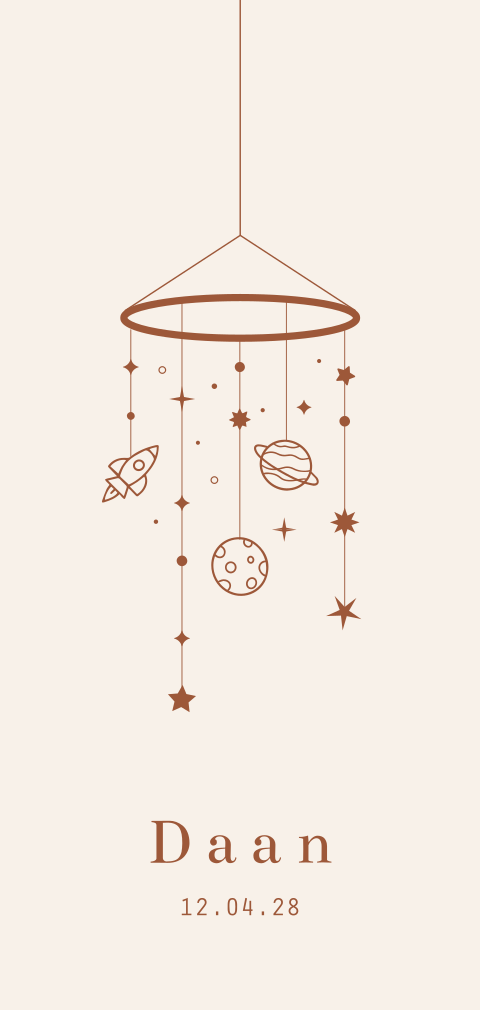 geboortekaartje Daan met babymobiel planeten
