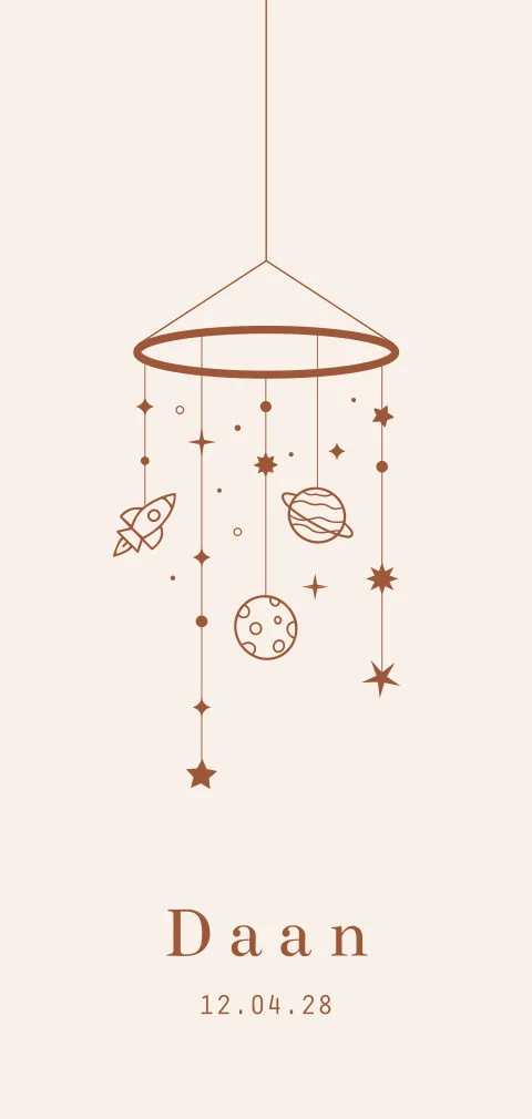 geboortekaartje Daan met babymobiel planeten