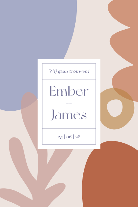 kleurrijke trouwkaart met grafische abstracte vormen