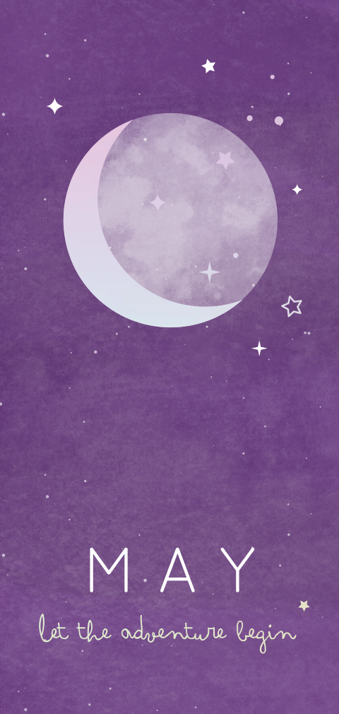 geboortekaartje May met maan en sterren in foliedruk