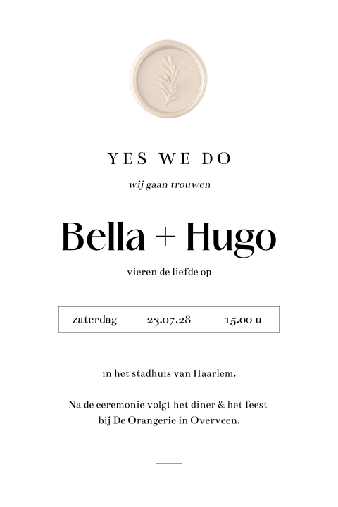 moderne trouwkaart met lakzegel