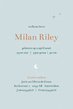 geboortekaartje Milan met landschap