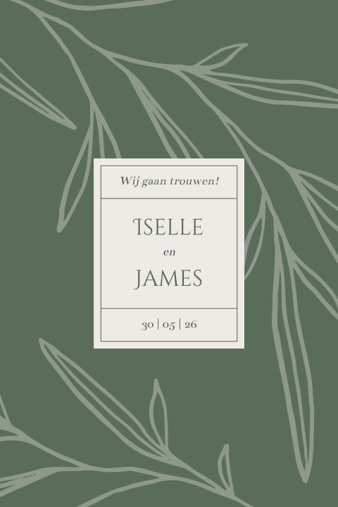 trouwkaart groen met bladeren dubbel
