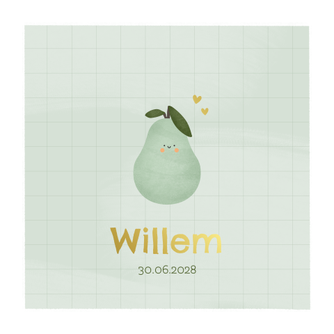 geboortekaartje Willem met peer en goudfolie