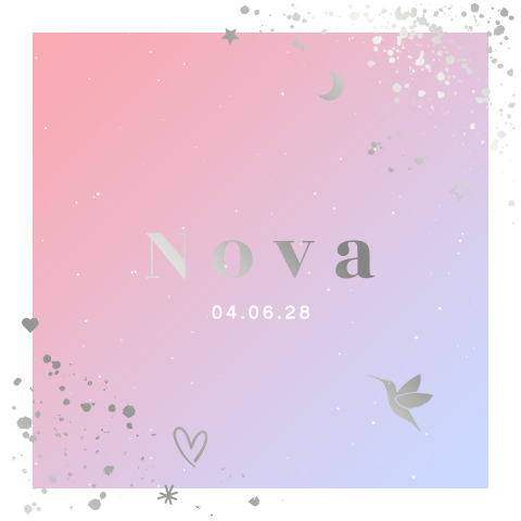 geboortekaartje Nova met kleurverloop en zilverfolie