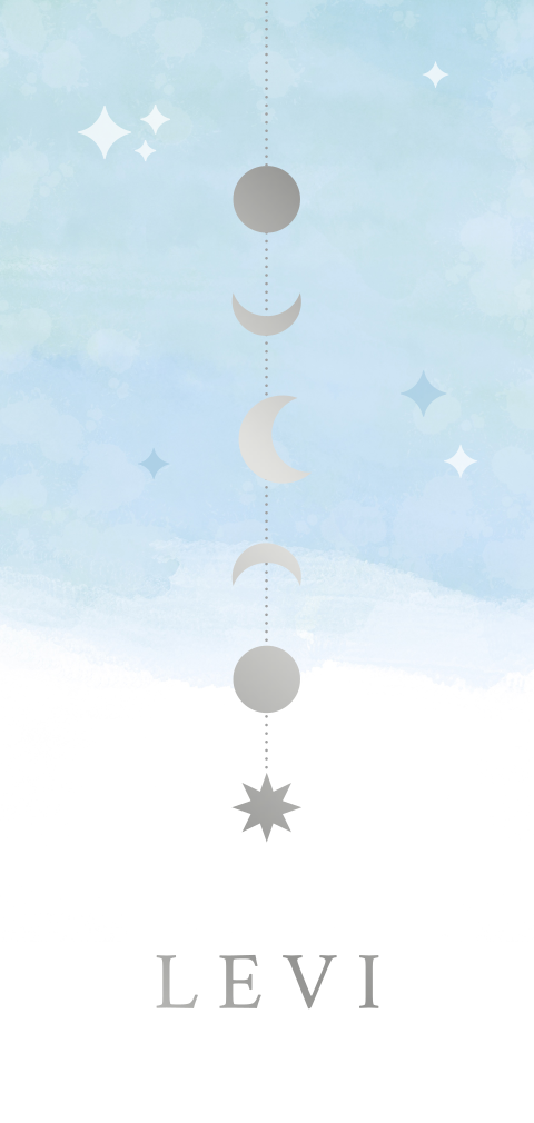 Geboortekaartje jongen maan mobiel zilverfolie