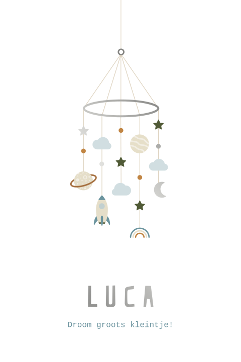 Poster 20x30 cm Luca met babymobiel en zilverfolie