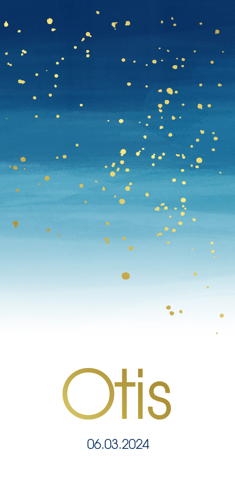 Geboortekaartje jongen dip dye watercolor  met goudfolie