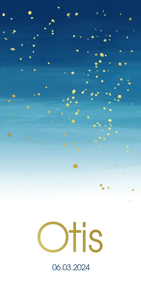 Geboortekaartje jongen dip dye watercolor  met goudfolie