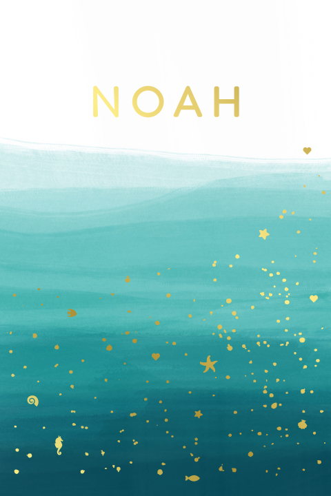 geboortekaartje Noah met dip dye watercolor met zee elementen