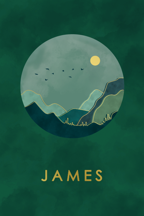 geboortekaartje James met groen landschap en goudfolie