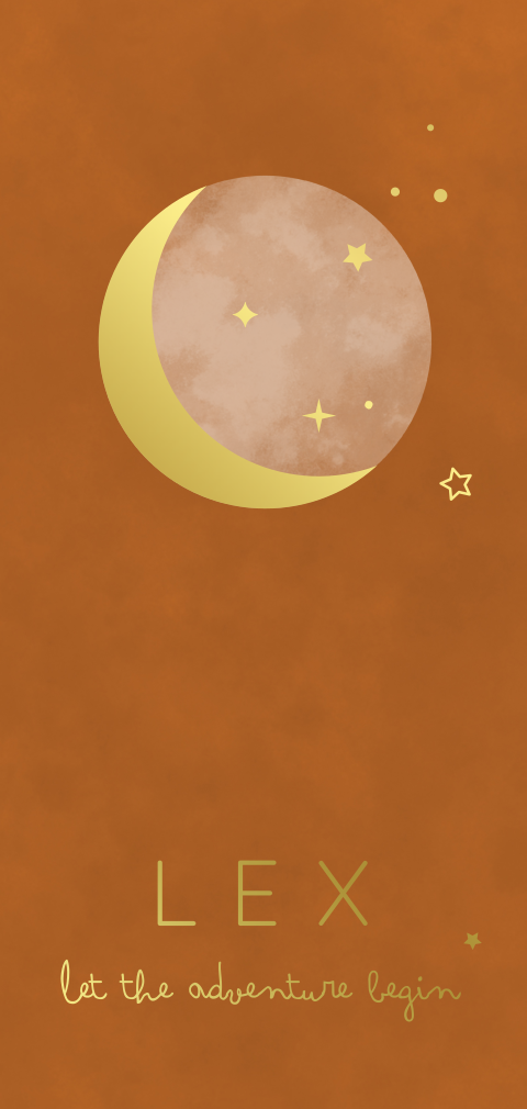 geboortekaartje Lex met maan en sterren in goudfolie