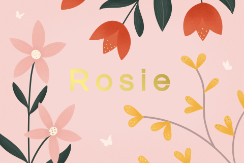 geboortekaartje voorjaar meisje met bloemen en goudfolie