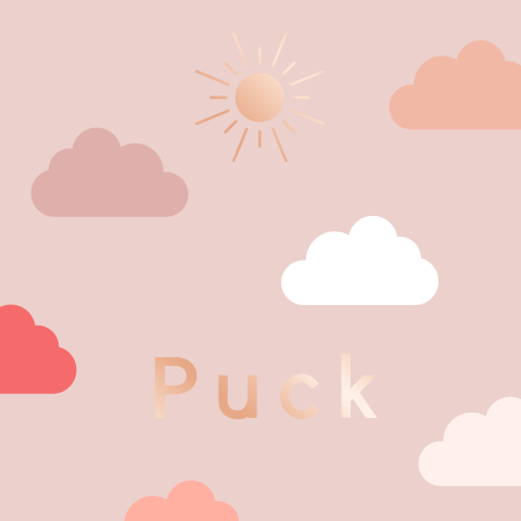 geboortekaartje Puck met wolkjes en roségoudfolie