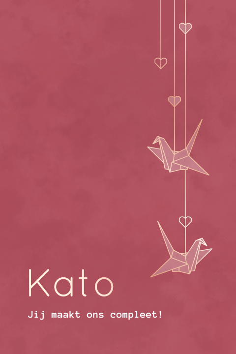 geboortekaartje Kato met origami kraanvogels
