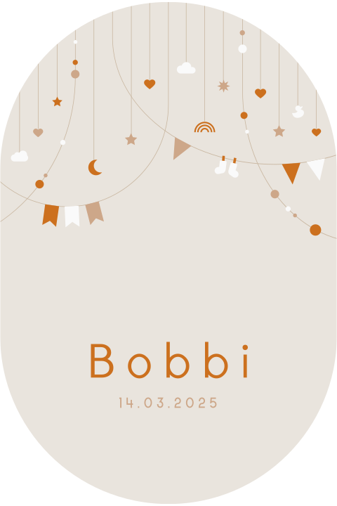 geboortekaartje Bobbi ovaal met slingers