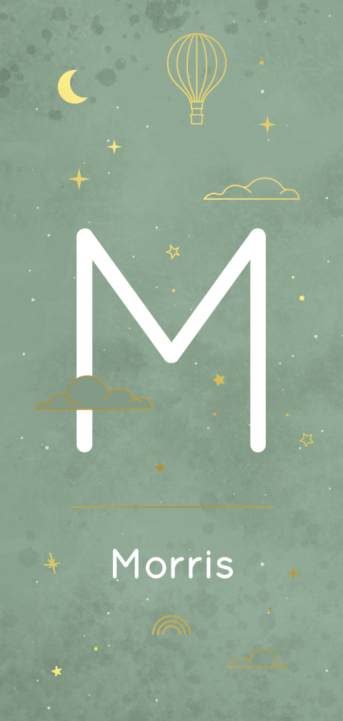 geboortekaartje jongen met grote letter en sterretjes goudfolie