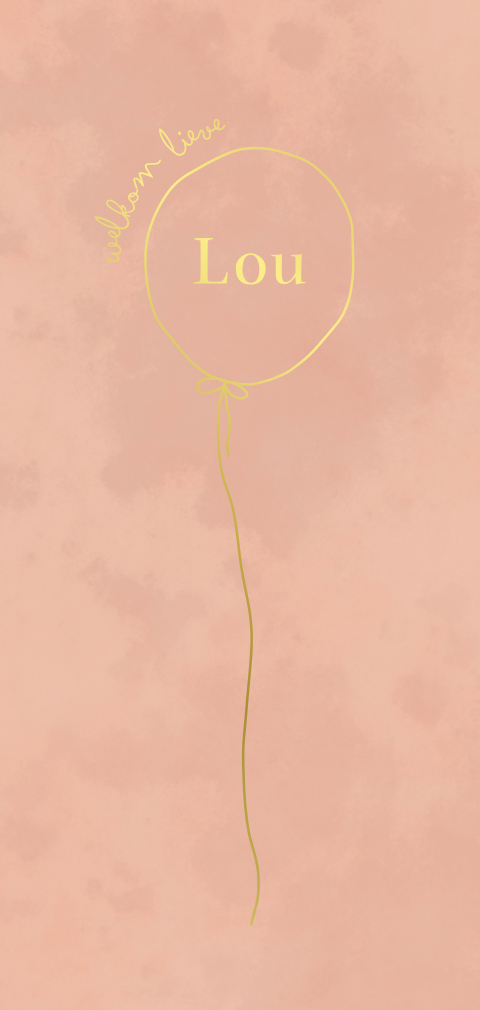 Geboortekaartje meisje met ballon in goudfolie