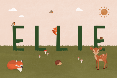 geboortekaartje Ellie met bosdieren