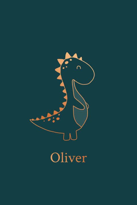 geboortekaartje Oliver met dino in koperfolie