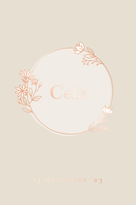 Geboortekaartje meisje met bloemenkrans in roségoudfolie