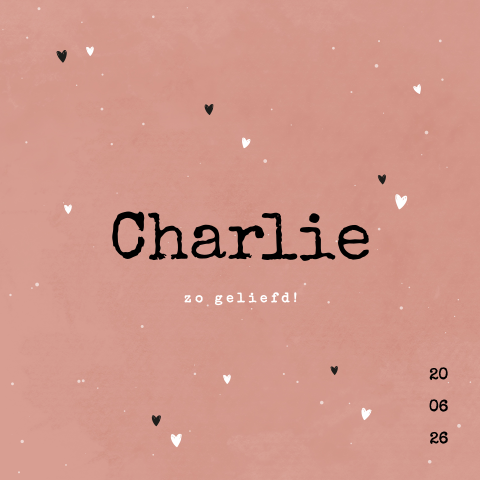 geboortekaartje Charlie met hartjes
