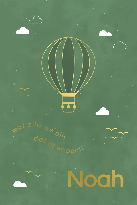 geboortekaartje Noah met luchtballon in goudfolie