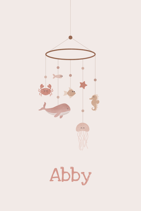geboortekaartje Abby met babymobiel zeedieren