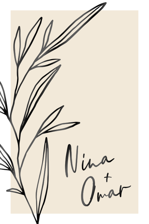 trouwkaart met geïllustreerde tak in hoogglans zwart